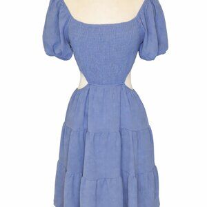 Altar’d State Blue Smocked Puff Sleeve Midi Dress With Side Cut-Outs | Size L